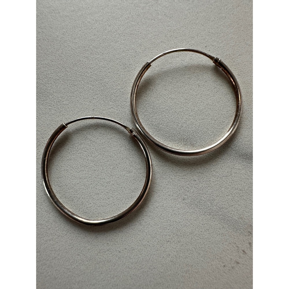 Sterling Silver Thin Endless Hoop Earrings Minimalist Sleeper Pair 24mm